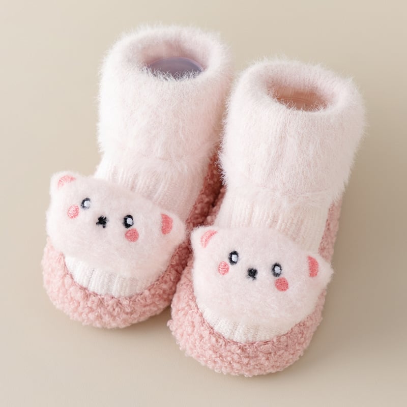 Baba-kisgyermek cipő és zokni készlet, őszi–téli, vastag meleg, csúszásmentes puha talp, pamut felsőrész, 12–36 hónapos