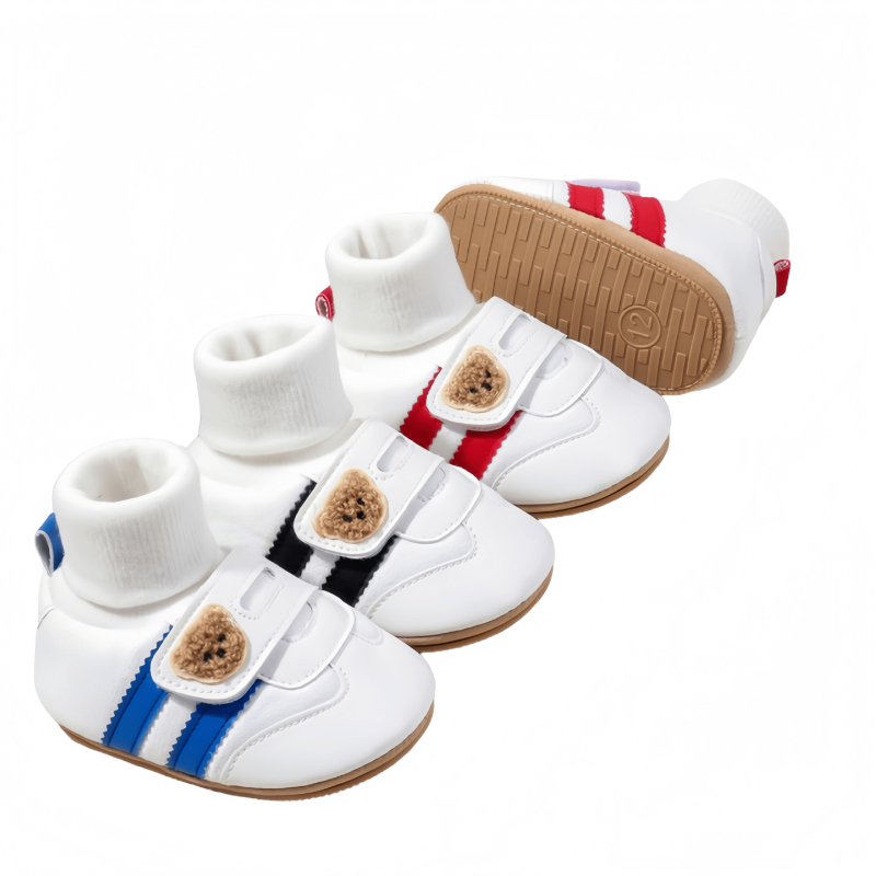 Pantofi pentru copii de mers cu închidere Velcro, partea superioară din fleece, branț EVA, talpă antiderapantă, model desen animat