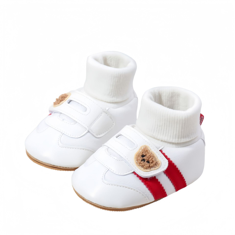 Pantofi pentru copii de mers cu închidere Velcro, partea superioară din fleece, branț EVA, talpă antiderapantă, model desen animat