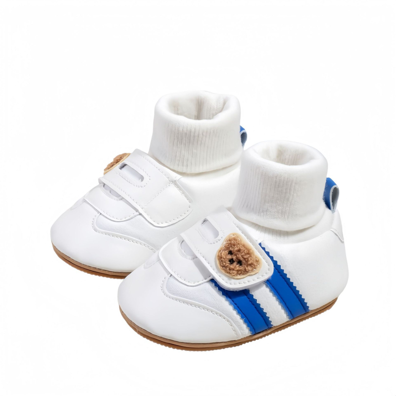 Pantofi pentru copii de mers cu închidere Velcro, partea superioară din fleece, branț EVA, talpă antiderapantă, model desen animat