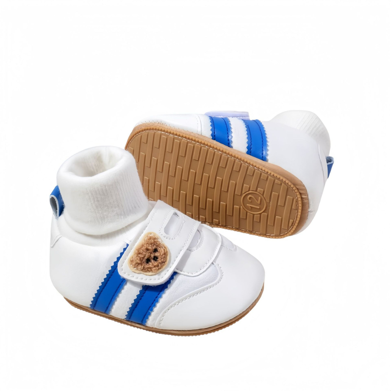 Pantofi pentru copii de mers cu închidere Velcro, partea superioară din fleece, branț EVA, talpă antiderapantă, model desen animat