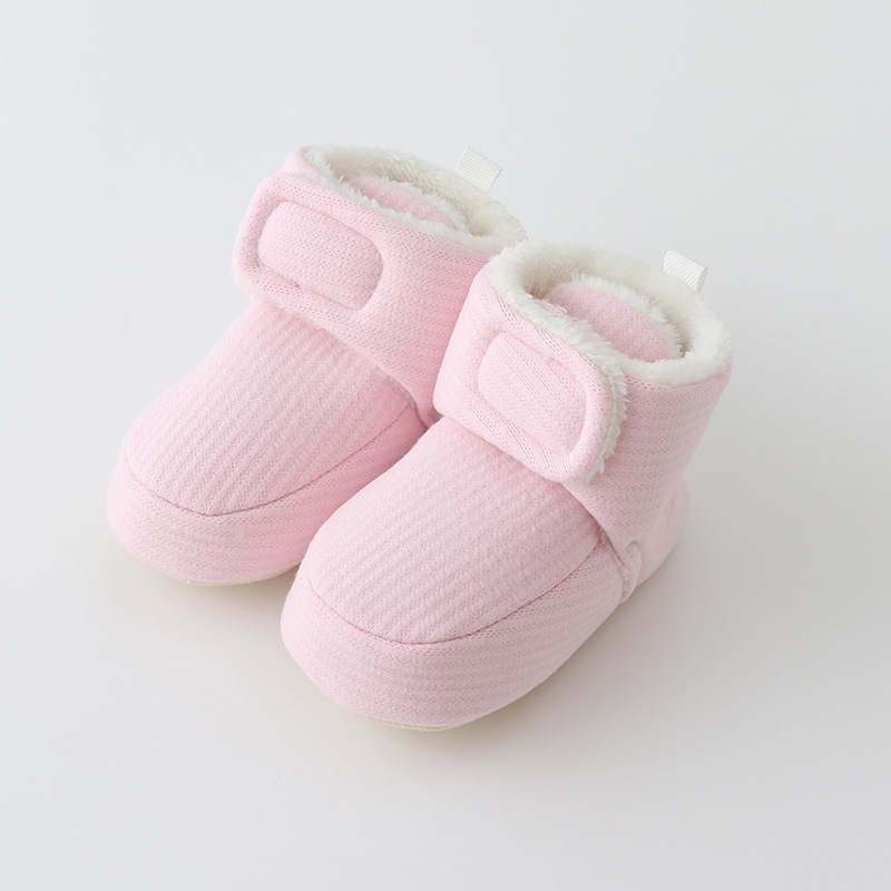 Jednobojne zimske cipele za bebe za hodanje, tople, protuklizne, unutarnje s Velcro zatvaračem