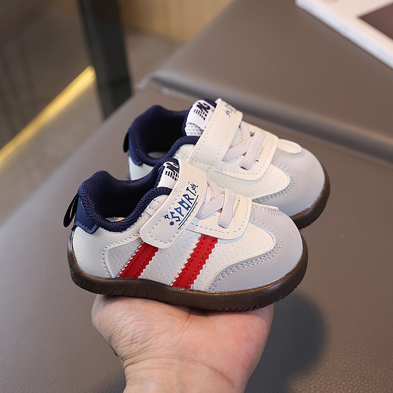 Cipele za bebe za hodanje, proljeće–jesen, unisex, gornji dio od sintetičke kože prozračan, mekana potplat, Velcro kopča, niski kroj, jednobojne