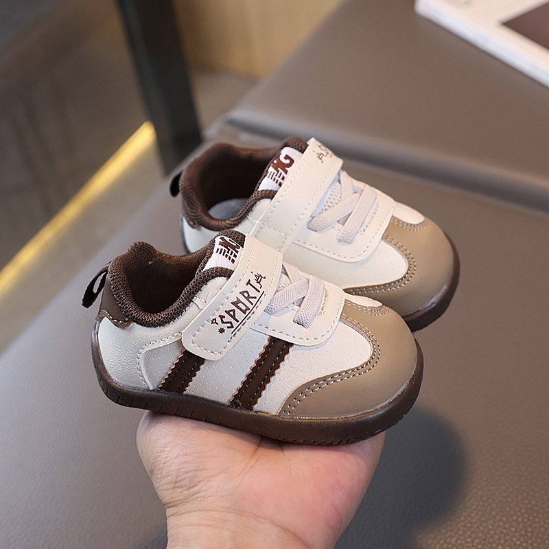 Cipele za bebe za hodanje, proljeće–jesen, unisex, gornji dio od sintetičke kože prozračan, mekana potplat, Velcro kopča, niski kroj, jednobojne