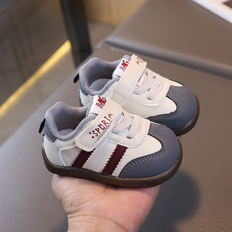 Cipele za bebe za hodanje, proljeće–jesen, unisex, gornji dio od sintetičke kože prozračan, mekana potplat, Velcro kopča, niski kroj, jednobojne