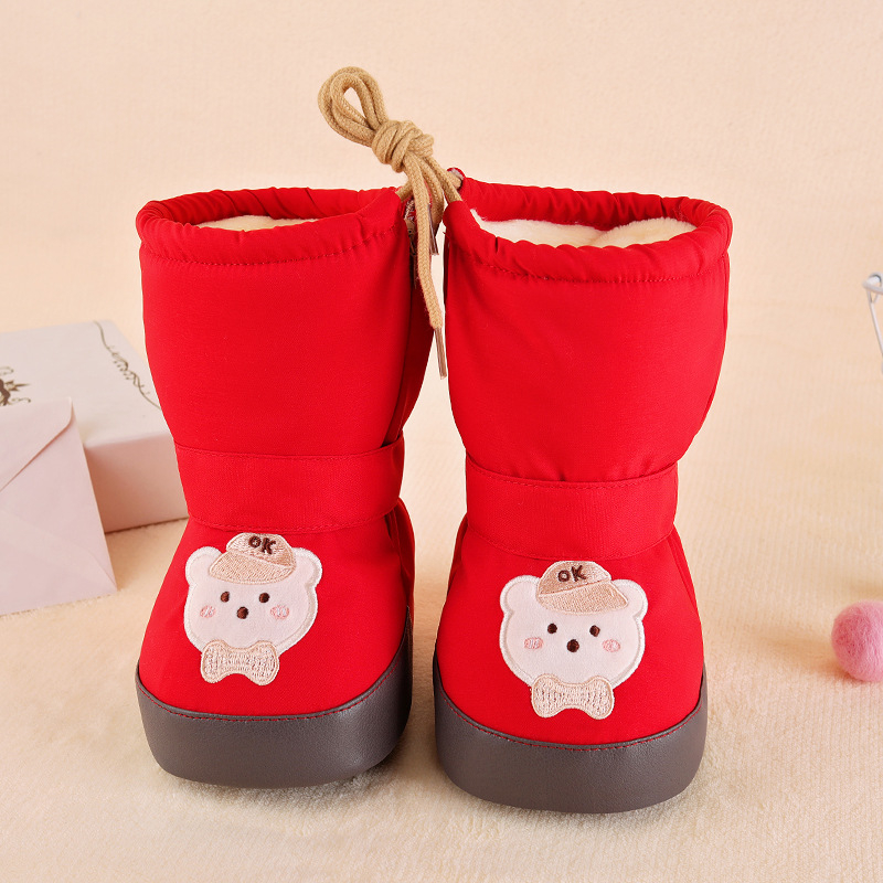 Pantofi bebeluși cu talpă moale, partea superioară din PU, căptușeală Arctic velvet, înălțime hi-top, cu model desen animat