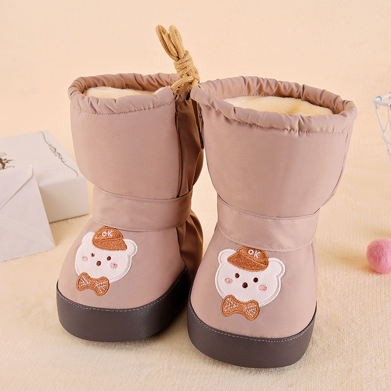 Pantofi bebeluși cu talpă moale, partea superioară din PU, căptușeală Arctic velvet, înălțime hi-top, cu model desen animat