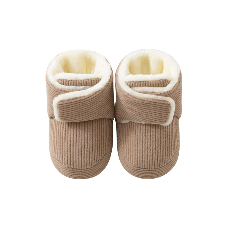 Pantofi-șosete pentru bebeluși cu Velcro, exterior din fleece coral/polar fleece, talpă complexă, vârsta 6–12 luni