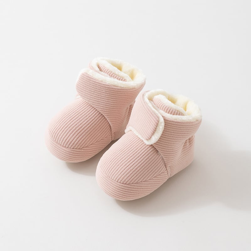 Pantofi-șosete pentru bebeluși cu Velcro, exterior din fleece coral/polar fleece, talpă complexă, vârsta 6–12 luni