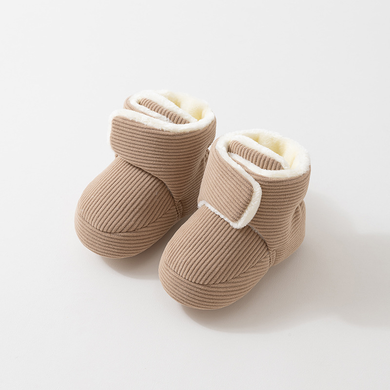 Pantofi-șosete pentru bebeluși cu Velcro, exterior din fleece coral/polar fleece, talpă complexă, vârsta 6–12 luni