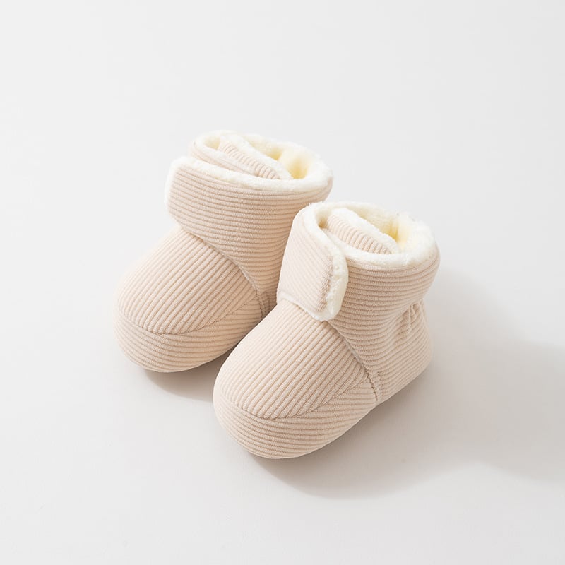 Pantofi-șosete pentru bebeluși cu Velcro, exterior din fleece coral/polar fleece, talpă complexă, vârsta 6–12 luni