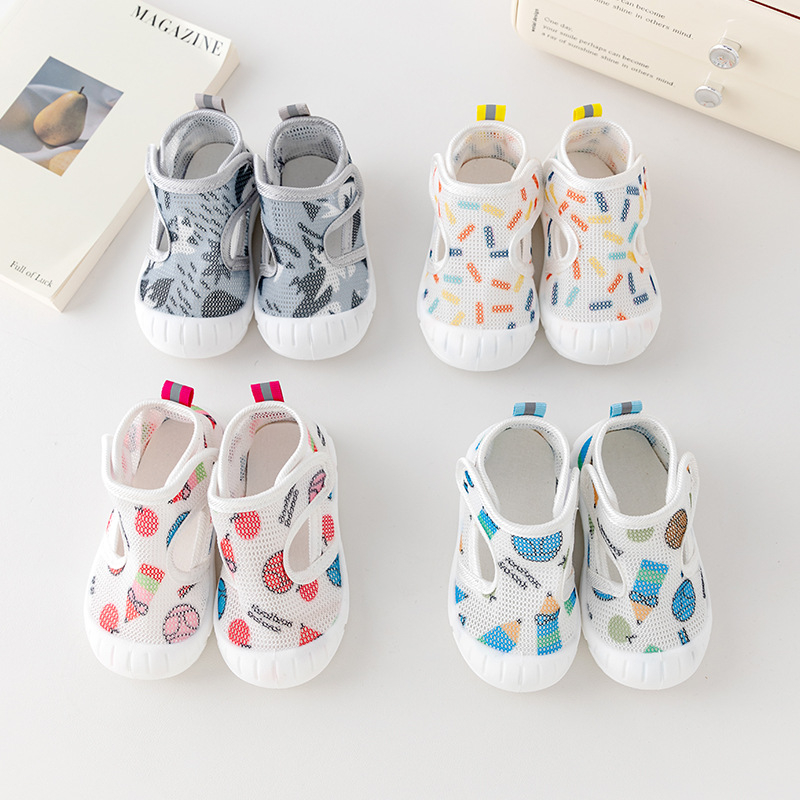 Unisex ljetne mrežaste tenisice za bebe i mališane, prozračne, unutarnje, protuklizne, s Velcro zatvaranjem, niski vrh, 12–36 mjeseci