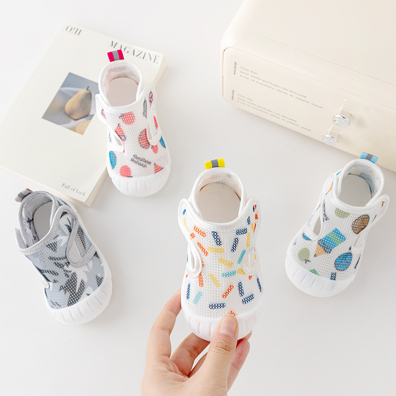 Unisex ljetne mrežaste tenisice za bebe i mališane, prozračne, unutarnje, protuklizne, s Velcro zatvaranjem, niski vrh, 12–36 mjeseci