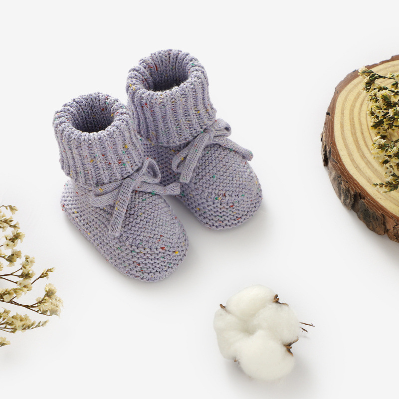 Pantofi pentru copii mici cu partea superioară tricotată și căptușeală din catifea, Unisex, Iarna 2022, Vârsta 0–36 de luni