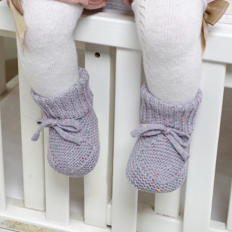 Pantofi pentru copii mici cu partea superioară tricotată și căptușeală din catifea, Unisex, Iarna 2022, Vârsta 0–36 de luni