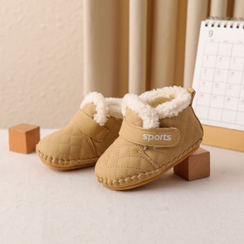 Pantofi pentru copii mici, piele microfibră, căptușeală caldă, talpă antiderapantă, închidere Velcro, pentru 12–36 de luni