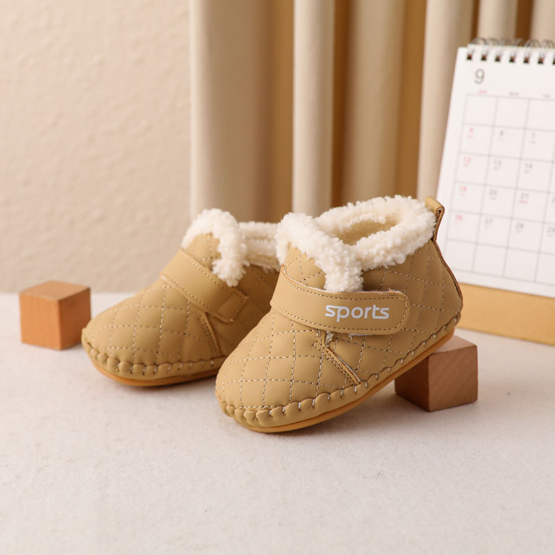 Pantofi pentru copii mici, piele microfibră, căptușeală caldă, talpă antiderapantă, închidere Velcro, pentru 12–36 de luni