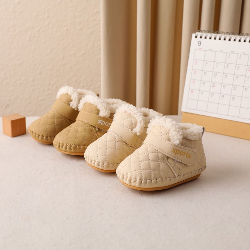 Pantofi pentru copii mici, piele microfibră, căptușeală caldă, talpă antiderapantă, închidere Velcro, pentru 12–36 de luni