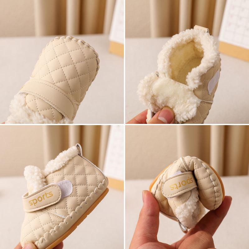 Pantofi pentru copii mici, piele microfibră, căptușeală caldă, talpă antiderapantă, închidere Velcro, pentru 12–36 de luni