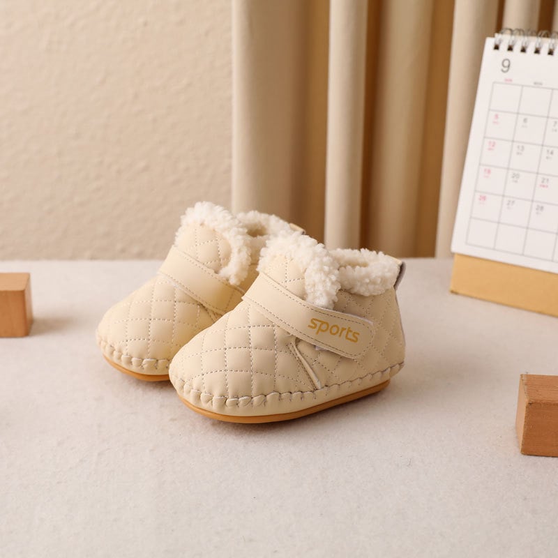 Pantofi pentru copii mici, piele microfibră, căptușeală caldă, talpă antiderapantă, închidere Velcro, pentru 12–36 de luni