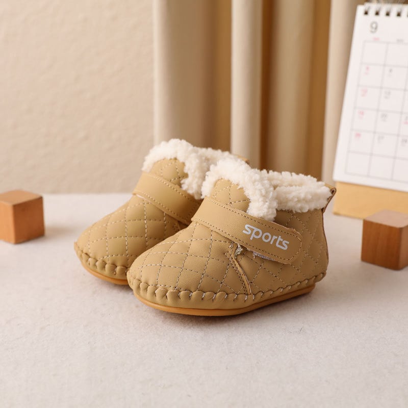 Pantofi pentru copii mici, piele microfibră, căptușeală caldă, talpă antiderapantă, închidere Velcro, pentru 12–36 de luni