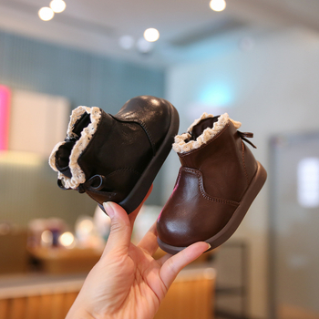 Cizme din piele pentru copii, partea superioară din microfibră, căptușeală velur, fermoar lateral, 12-36 luni