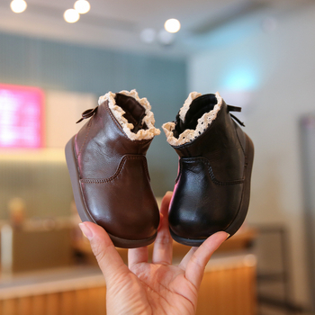 Cizme din piele pentru copii, partea superioară din microfibră, căptușeală velur, fermoar lateral, 12-36 luni