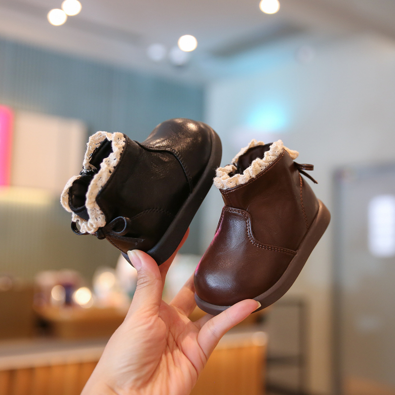 Cizme din piele pentru copii, partea superioară din microfibră, căptușeală velur, fermoar lateral, 12-36 luni