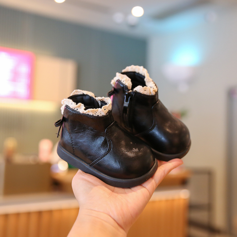 Cizme din piele pentru copii, partea superioară din microfibră, căptușeală velur, fermoar lateral, 12-36 luni