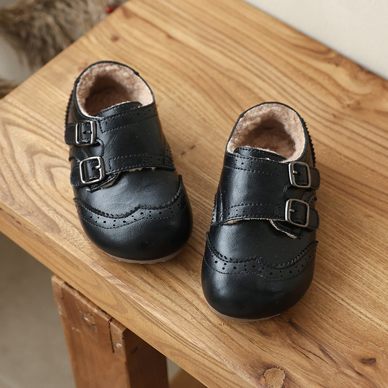 Dječje cipele od prave kože s toplom podstavom, jesen-zima, vintage britanski stil s izrezbarenim detaljima, za dječake