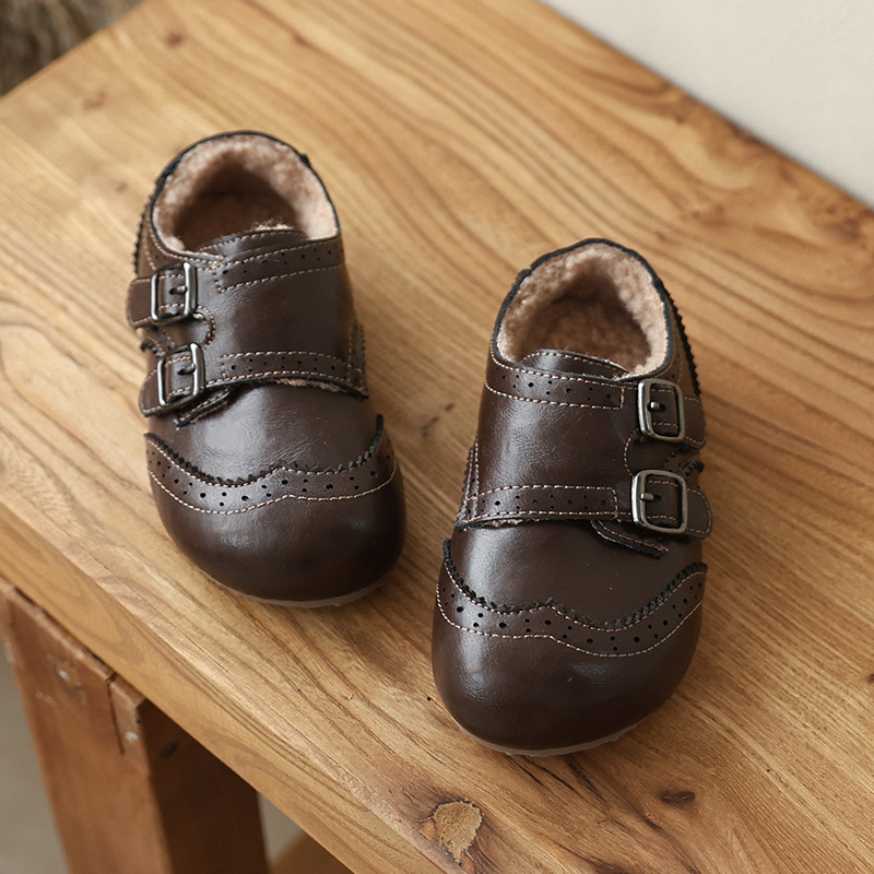 Dječje cipele od prave kože s toplom podstavom, jesen-zima, vintage britanski stil s izrezbarenim detaljima, za dječake