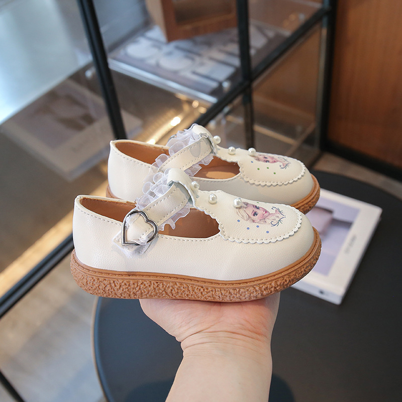 Dječje kožne cipele za djevojčice s čipkom, mekana potplata, neklizne, Velcro kopča, princes stil, za bebe i djecu