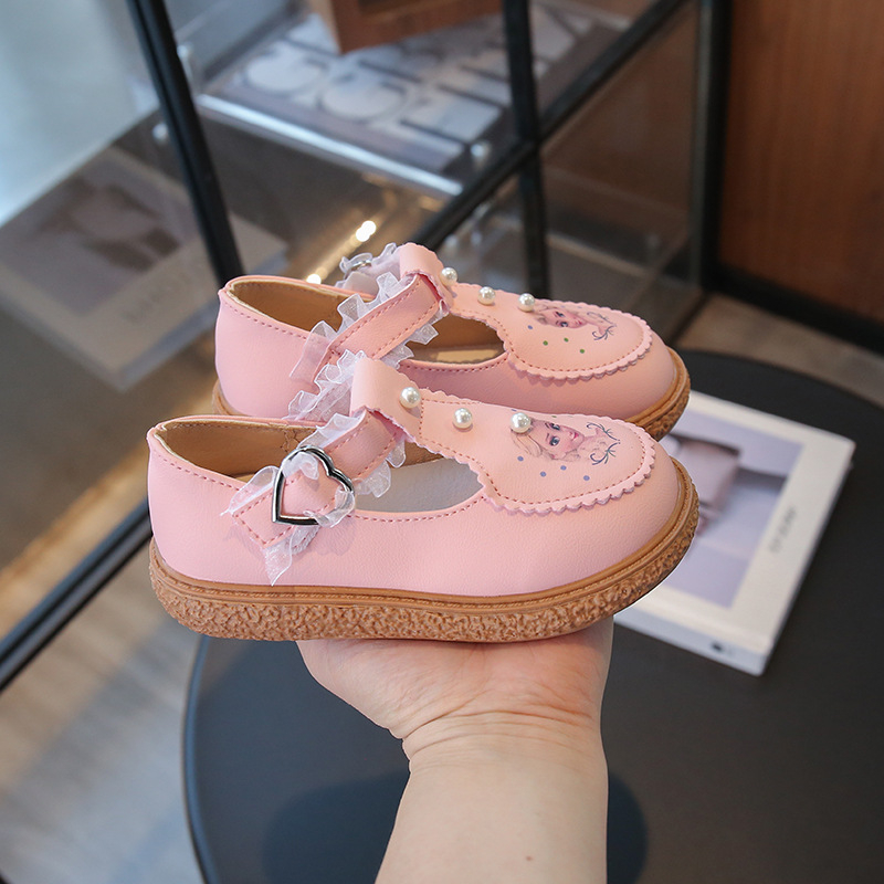 Dječje kožne cipele za djevojčice s čipkom, mekana potplata, neklizne, Velcro kopča, princes stil, za bebe i djecu