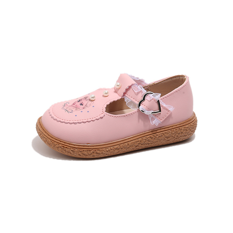 Dječje kožne cipele za djevojčice s čipkom, mekana potplata, neklizne, Velcro kopča, princes stil, za bebe i djecu
