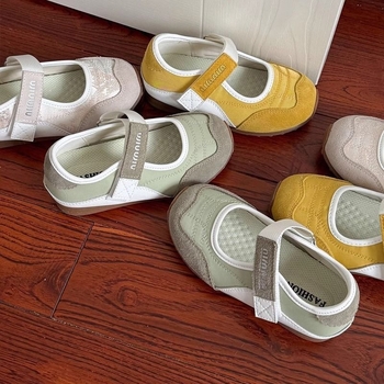 Παιδικά Mary Jane με Velcro, συνθετικό δέρμα, τετράγωνη μύτη, ριγέ σχέδιο, καουτσούκ σόλα