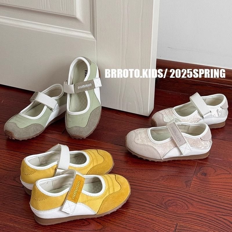 Детски Mary Jane обувки с велкро, изкуствена кожа, квадратен нос, райета, гумена подметка