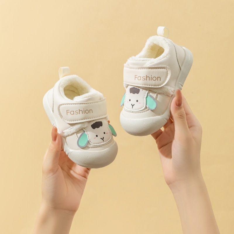 Adidași pentru copii mici, căptușiți cu fleece din piele sintetică, talpă antiderapantă, Velcro, talie joasă, iarnă, unisex, 1–3 ani
