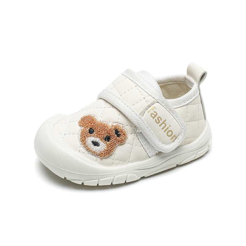Bear Cartoon cipele za bebe, mekana koža, unisex, 12–36 mjeseci, cipele za učenje hodanja s Velcro zatvaračem, niski vrh, vodootporne, protuklizne