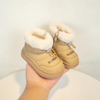 Ghete de iarnă pentru copii mici, căptușite cu fleece, din microfibră, impermeabile, antiderapante, înalte, fermoar lateral, pentru 12–36 luni