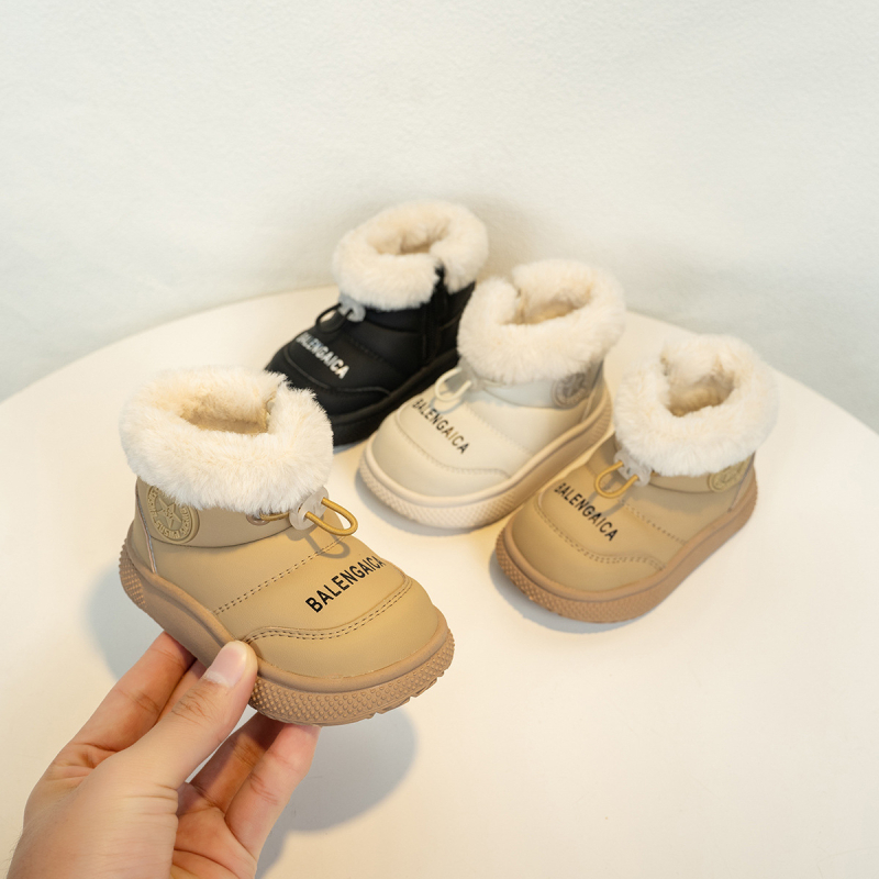 Ghete de iarnă pentru copii mici, căptușite cu fleece, din microfibră, impermeabile, antiderapante, înalte, fermoar lateral, pentru 12–36 luni