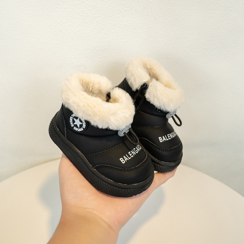 Ghete de iarnă pentru copii mici, căptușite cu fleece, din microfibră, impermeabile, antiderapante, înalte, fermoar lateral, pentru 12–36 luni