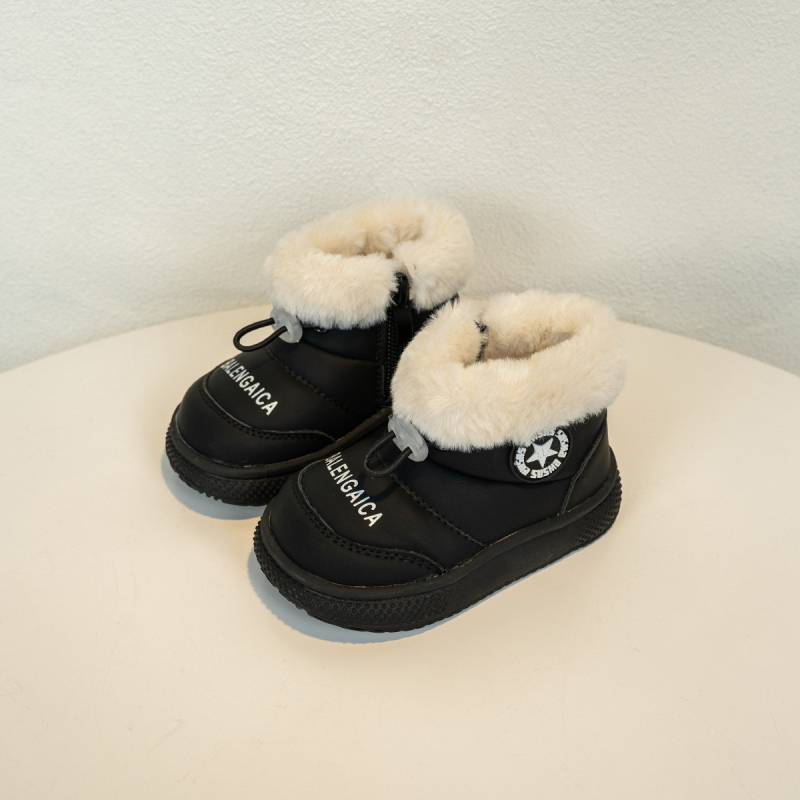 Ghete de iarnă pentru copii mici, căptușite cu fleece, din microfibră, impermeabile, antiderapante, înalte, fermoar lateral, pentru 12–36 luni