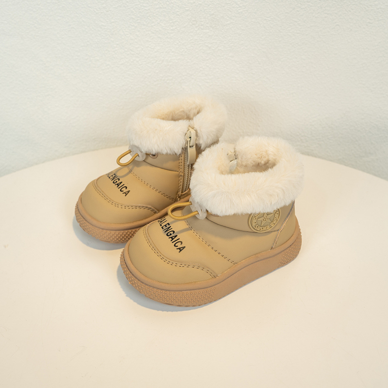 Ghete de iarnă pentru copii mici, căptușite cu fleece, din microfibră, impermeabile, antiderapante, înalte, fermoar lateral, pentru 12–36 luni