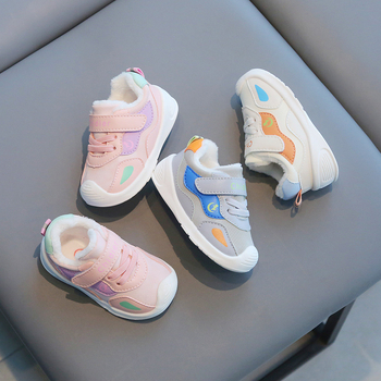 Adidași pentru copii 12–36 luni, iarnă cu căptușeală din fleece, partea superioară din bumbac cu suprafață din piele microfibră, închidere Velcro, talpă anti-derapare