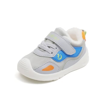 Adidași pentru copii 12–36 luni, iarnă cu căptușeală din fleece, partea superioară din bumbac cu suprafață din piele microfibră, închidere Velcro, talpă anti-derapare