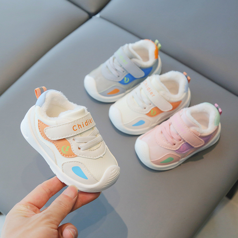 Adidași pentru copii 12–36 luni, iarnă cu căptușeală din fleece, partea superioară din bumbac cu suprafață din piele microfibră, închidere Velcro, talpă anti-derapare