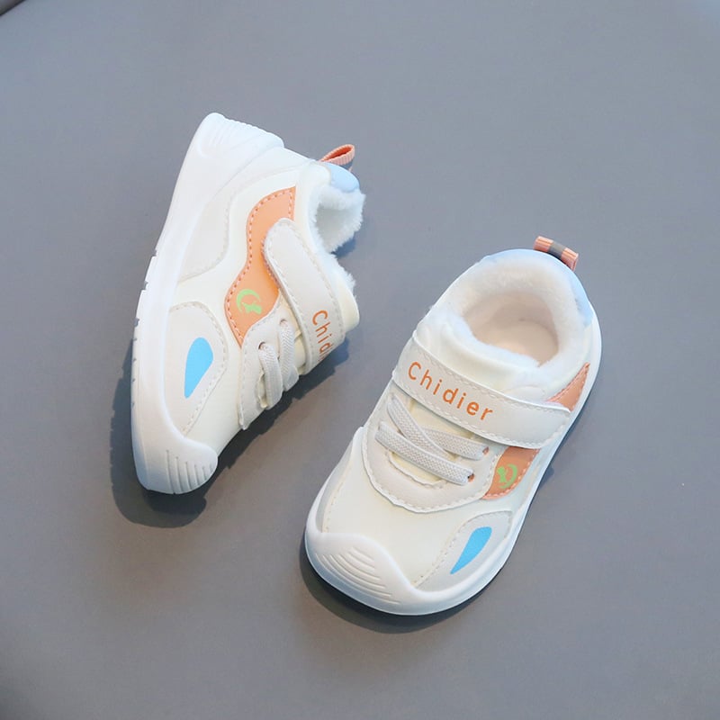 Adidași pentru copii 12–36 luni, iarnă cu căptușeală din fleece, partea superioară din bumbac cu suprafață din piele microfibră, închidere Velcro, talpă anti-derapare