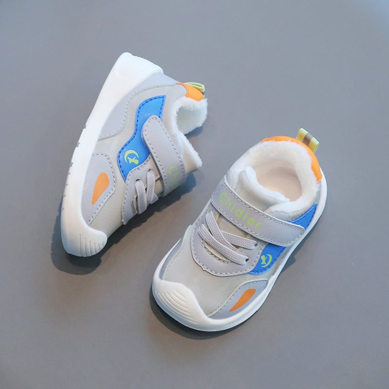 Adidași pentru copii 12–36 luni, iarnă cu căptușeală din fleece, partea superioară din bumbac cu suprafață din piele microfibră, închidere Velcro, talpă anti-derapare