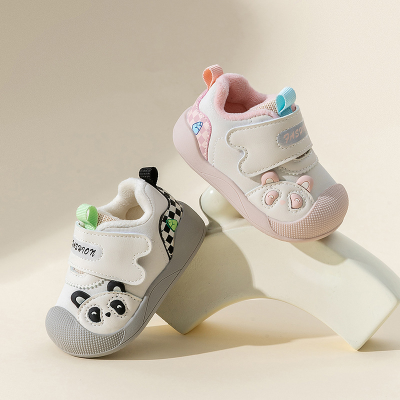 Zimske cipelice za bebe 2025, s fleec unutrašnjosti, mekana potplat, protuklizne, gornji dio od umjetne kože, Velcro zatvarač, unisex