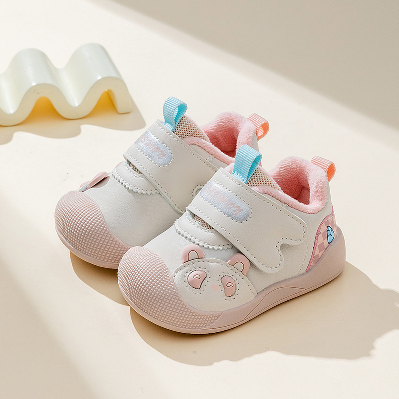 Zimske cipelice za bebe 2025, s fleec unutrašnjosti, mekana potplat, protuklizne, gornji dio od umjetne kože, Velcro zatvarač, unisex